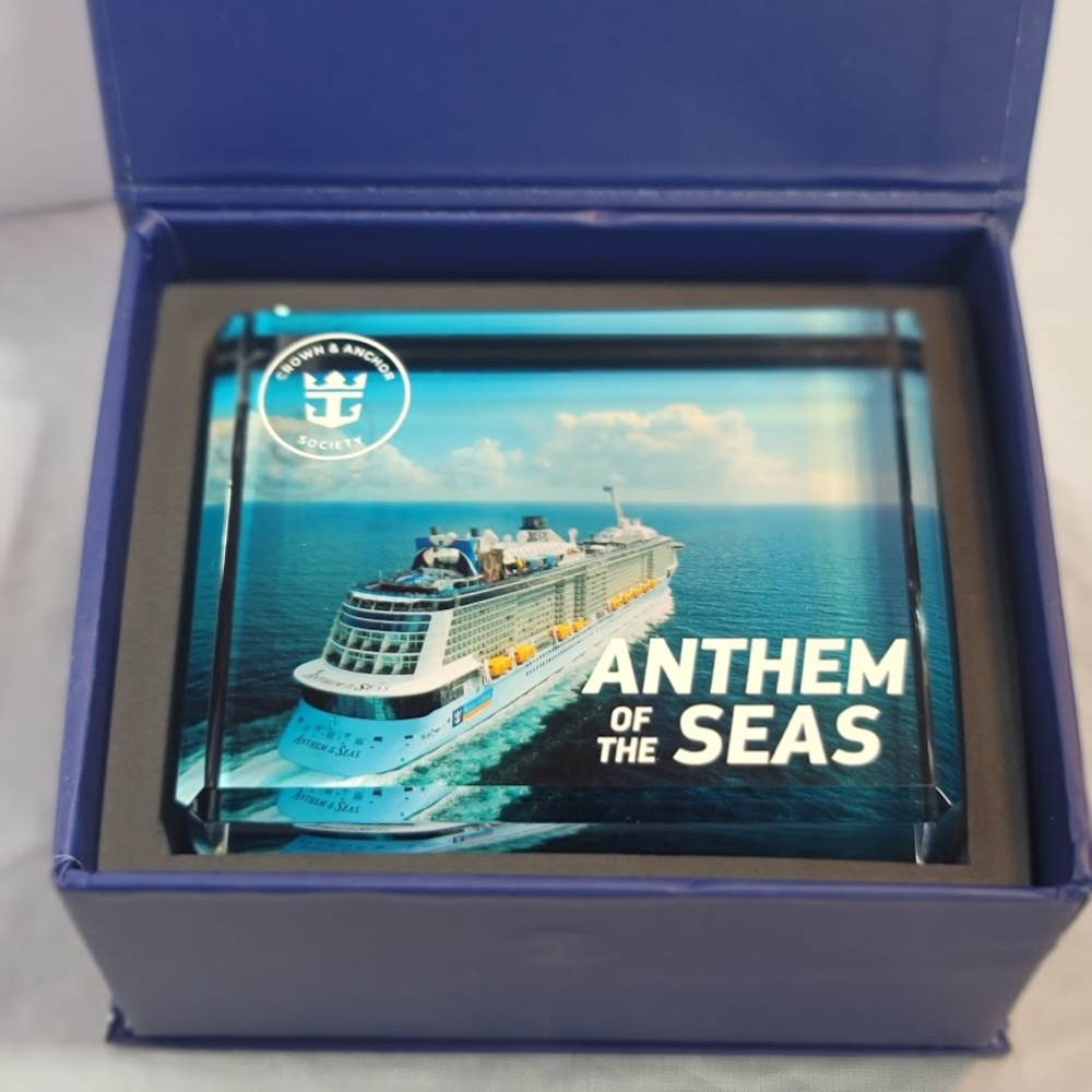 Royal Caribbean ANTHEM of the Seas Glass Block colored Paper Weight Collectible